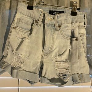 light-washed ripped jean shorts